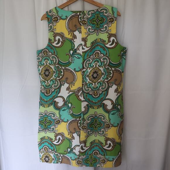 Sunny Leigh Linen Sheath Women Sz 16 Floral GreenYellowBlue Midi Sleeveless - Picture 5 of 16